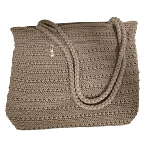 The Sak Brown Crochet Shoulder Bag Double Braided Rope Straps Handbag Purse